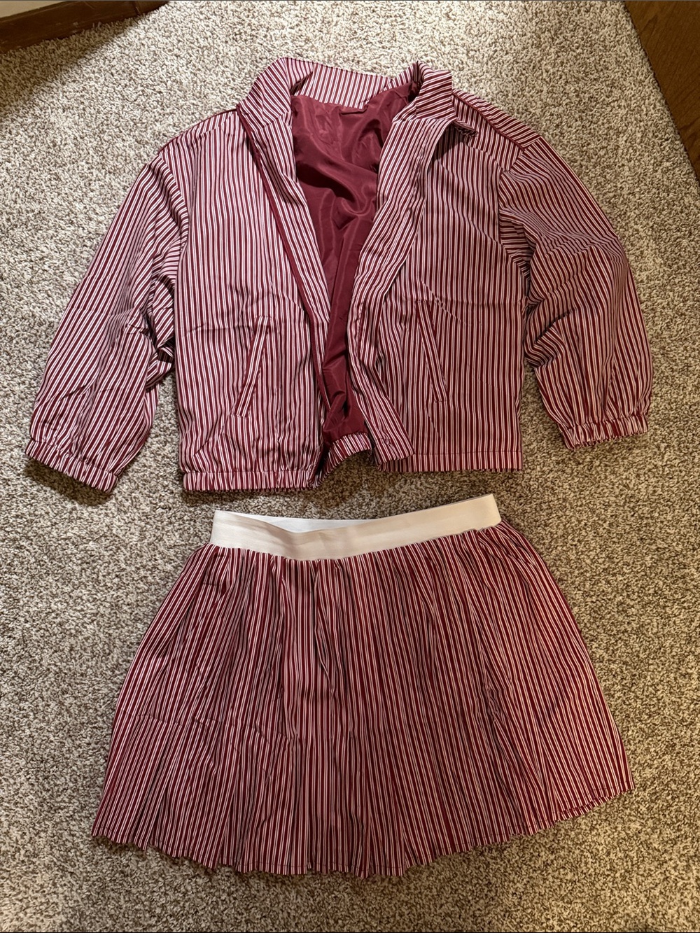 Burgundy Striped Two-Piece Skirt Set